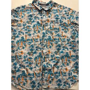 Columbia Nautical Print Button Up Shirt Men's XL Coastal Lighthouse Boat